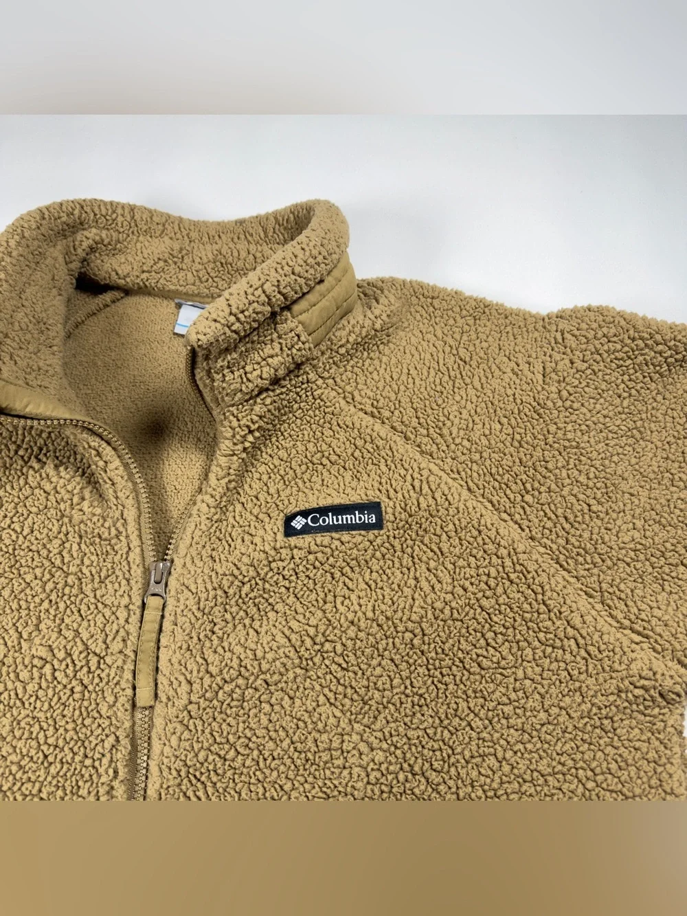 Columbia Sherpa Fleece Jacket Mens Large Tan Full Zip Rugged Ridge Pile Coat